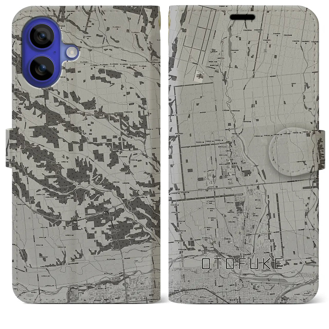 【音更(北海道)】地図柄iPhoneケース(手帳タイプ)モノトーン・iPhone 16 Pro Max 用