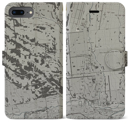 【音更（北海道）】地図柄iPhoneケース（手帳タイプ）モノトーン・iPhone 8Plus /7Plus / 6sPlus / 6Plus 用