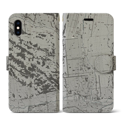 【音更（北海道）】地図柄iPhoneケース（手帳タイプ）モノトーン・iPhone XS / X 用