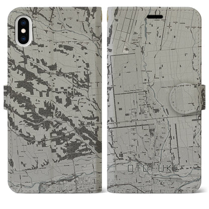 【音更（北海道）】地図柄iPhoneケース（手帳タイプ）モノトーン・iPhone XS Max 用