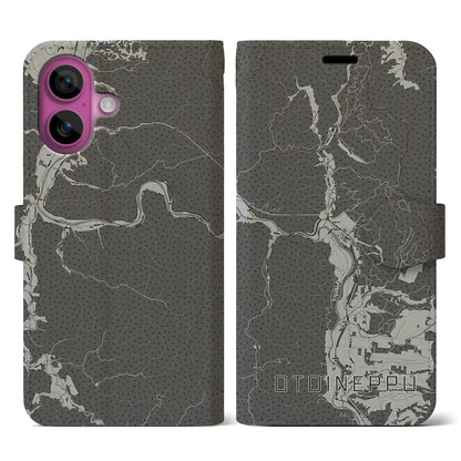 【音威子府（北海道）】地図柄iPhoneケース（手帳タイプ）モノトーン・iPhone 16 Pro 用