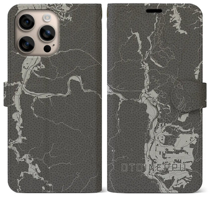 【音威子府（北海道）】地図柄iPhoneケース（手帳タイプ）モノトーン・iPhone 16 Plus 用