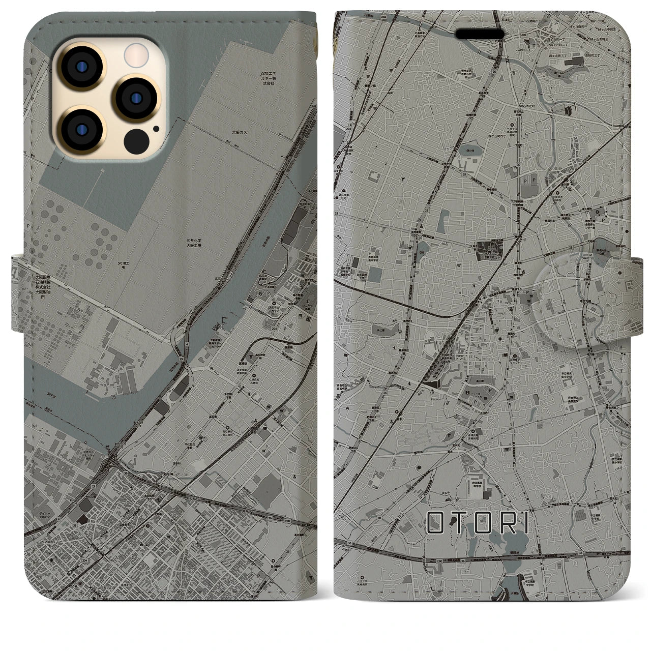 【鳳】地図柄iPhoneケース（手帳両面タイプ・モノトーン）iPhone 12 Pro Max 用