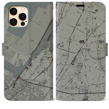 【鳳（大阪府）】地図柄iPhoneケース（手帳タイプ）モノトーン・iPhone 12 Pro Max 用