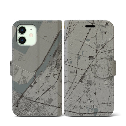 【鳳（大阪府）】地図柄iPhoneケース（手帳タイプ）モノトーン・iPhone 12 mini 用