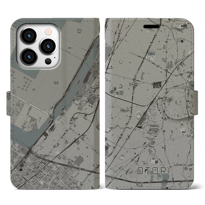 【鳳（大阪府）】地図柄iPhoneケース（手帳タイプ）モノトーン・iPhone 13 Pro 用