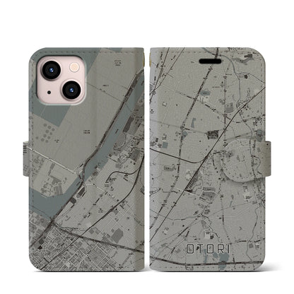 【鳳（大阪府）】地図柄iPhoneケース（手帳タイプ）モノトーン・iPhone 13 mini 用