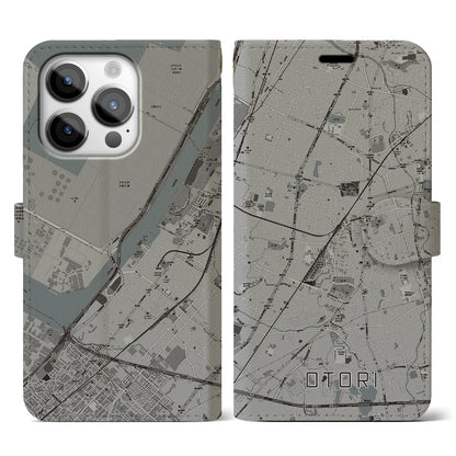 【鳳（大阪府）】地図柄iPhoneケース（手帳タイプ）モノトーン・iPhone 14 Pro 用