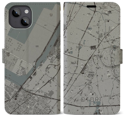 【鳳（大阪府）】地図柄iPhoneケース（手帳タイプ）モノトーン・iPhone 14 Plus 用