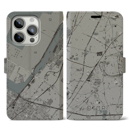 【鳳（大阪府）】地図柄iPhoneケース（手帳タイプ）モノトーン・iPhone 15 Pro 用