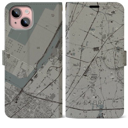 【鳳（大阪府）】地図柄iPhoneケース（手帳タイプ）モノトーン・iPhone 15 Plus 用