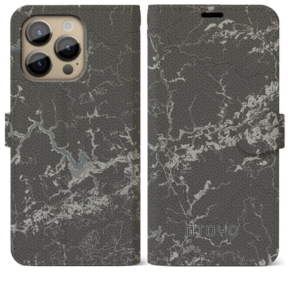 【大豊（高知県）】地図柄iPhoneケース（手帳タイプ）モノトーン・iPhone 14 Pro Max 用