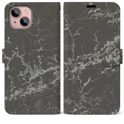 【大豊（高知県）】地図柄iPhoneケース（手帳タイプ）モノトーン・iPhone 15 Plus 用