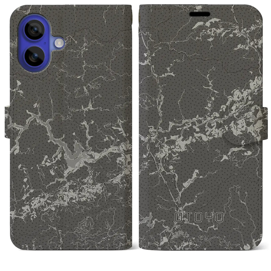 【大豊(高知県)】地図柄iPhoneケース(手帳タイプ)モノトーン・iPhone 16 Pro Max 用