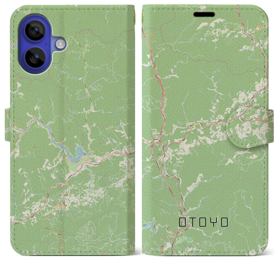 【大豊（高知県）】地図柄iPhoneケース（手帳タイプ）ナチュラル・iPhone 16 Pro Max 用