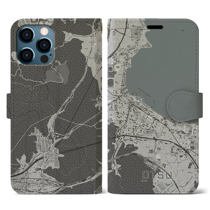 【大津（滋賀県）】地図柄iPhoneケース（手帳タイプ）モノトーン・iPhone 12 / 12 Pro 用