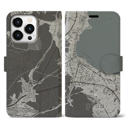 【大津（滋賀県）】地図柄iPhoneケース（手帳タイプ）モノトーン・iPhone 13 Pro 用