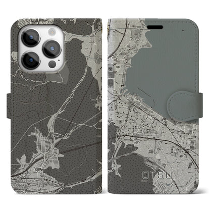 【大津（滋賀県）】地図柄iPhoneケース（手帳タイプ）モノトーン・iPhone 14 Pro 用