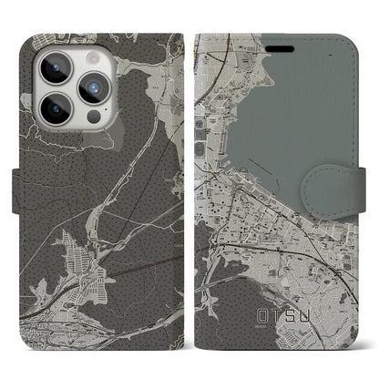 【大津（滋賀県）】地図柄iPhoneケース（手帳タイプ）モノトーン・iPhone 15 Pro 用