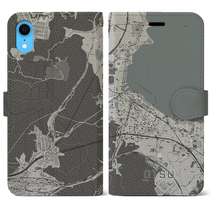 【大津（滋賀県）】地図柄iPhoneケース（手帳タイプ）モノトーン・iPhone XR 用