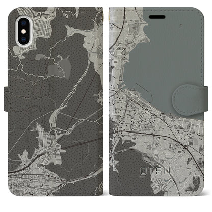 【大津（滋賀県）】地図柄iPhoneケース（手帳タイプ）モノトーン・iPhone XS Max 用