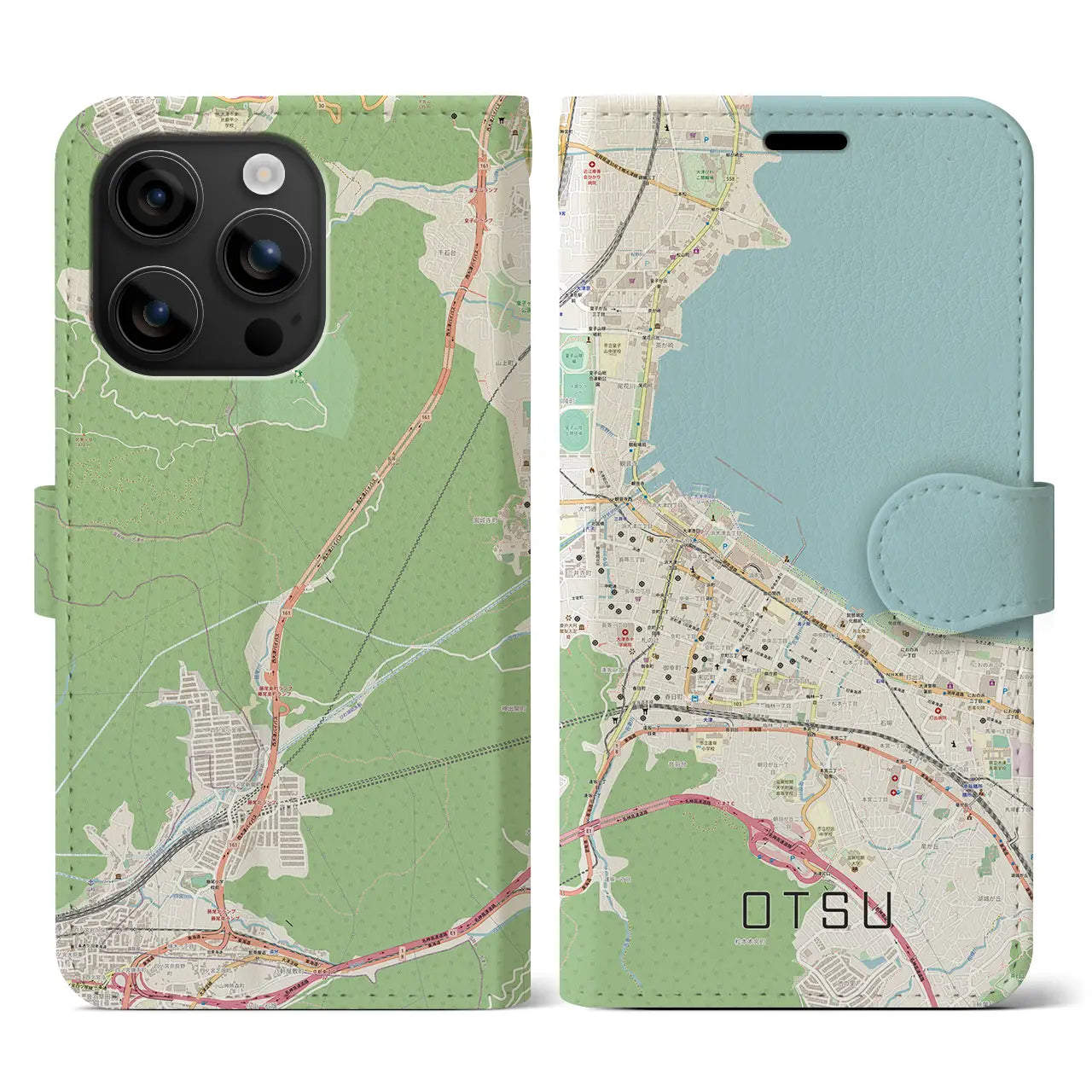 【大津（滋賀県）】地図柄iPhoneケース（手帳タイプ）ナチュラル・iPhone 16 用