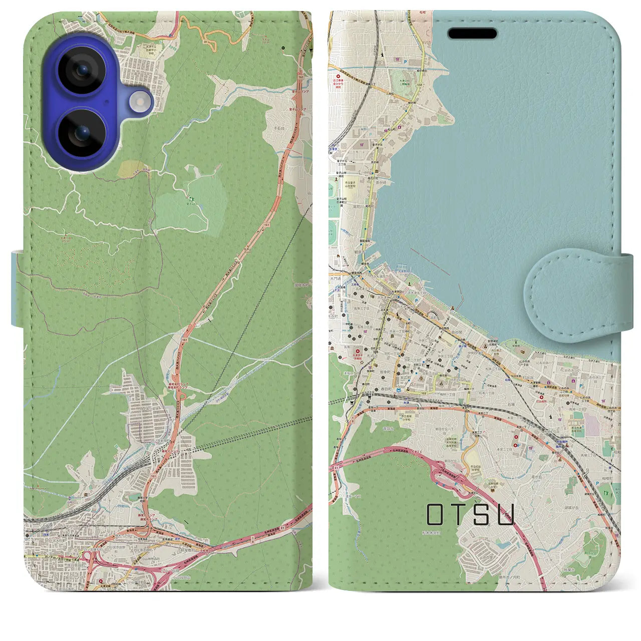 【大津（滋賀県）】地図柄iPhoneケース（手帳タイプ）ナチュラル・iPhone 16 Pro Max 用