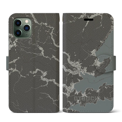 【大槌（岩手県）】地図柄iPhoneケース（手帳タイプ）モノトーン・iPhone 11 Pro 用