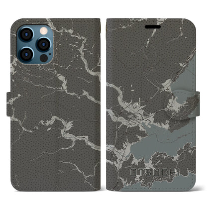 【大槌（岩手県）】地図柄iPhoneケース（手帳タイプ）モノトーン・iPhone 12 / 12 Pro 用