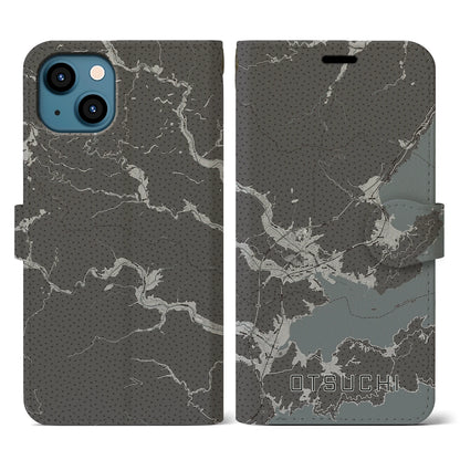 【大槌（岩手県）】地図柄iPhoneケース（手帳タイプ）モノトーン・iPhone 13 用