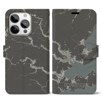 【大槌（岩手県）】地図柄iPhoneケース（手帳タイプ）モノトーン・iPhone 14 Pro 用