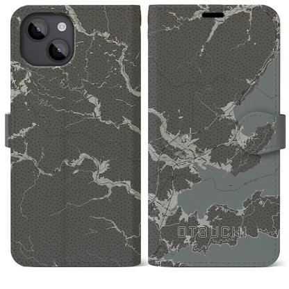 【大槌（岩手県）】地図柄iPhoneケース（手帳タイプ）モノトーン・iPhone 14 Plus 用