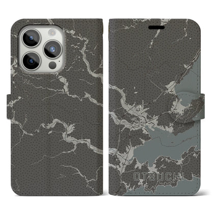 【大槌（岩手県）】地図柄iPhoneケース（手帳タイプ）モノトーン・iPhone 15 Pro 用