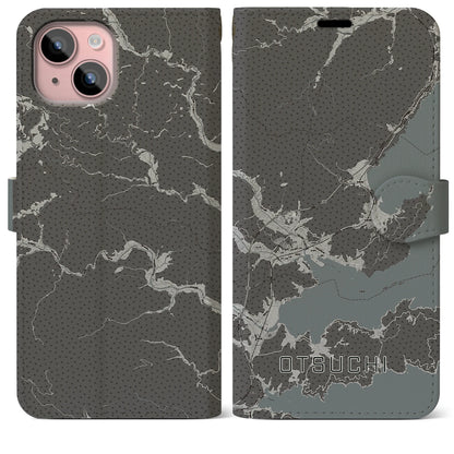 【大槌（岩手県）】地図柄iPhoneケース（手帳タイプ）モノトーン・iPhone 15 Plus 用