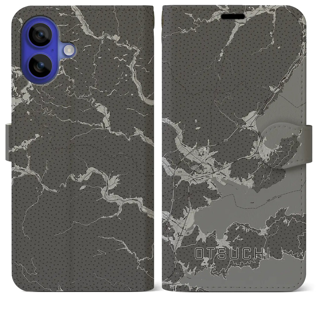 【大槌(岩手県)】地図柄iPhoneケース(手帳タイプ)モノトーン・iPhone 16 Pro Max 用