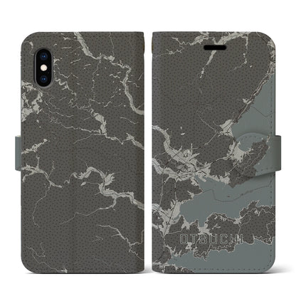 【大槌（岩手県）】地図柄iPhoneケース（手帳タイプ）モノトーン・iPhone XS / X 用