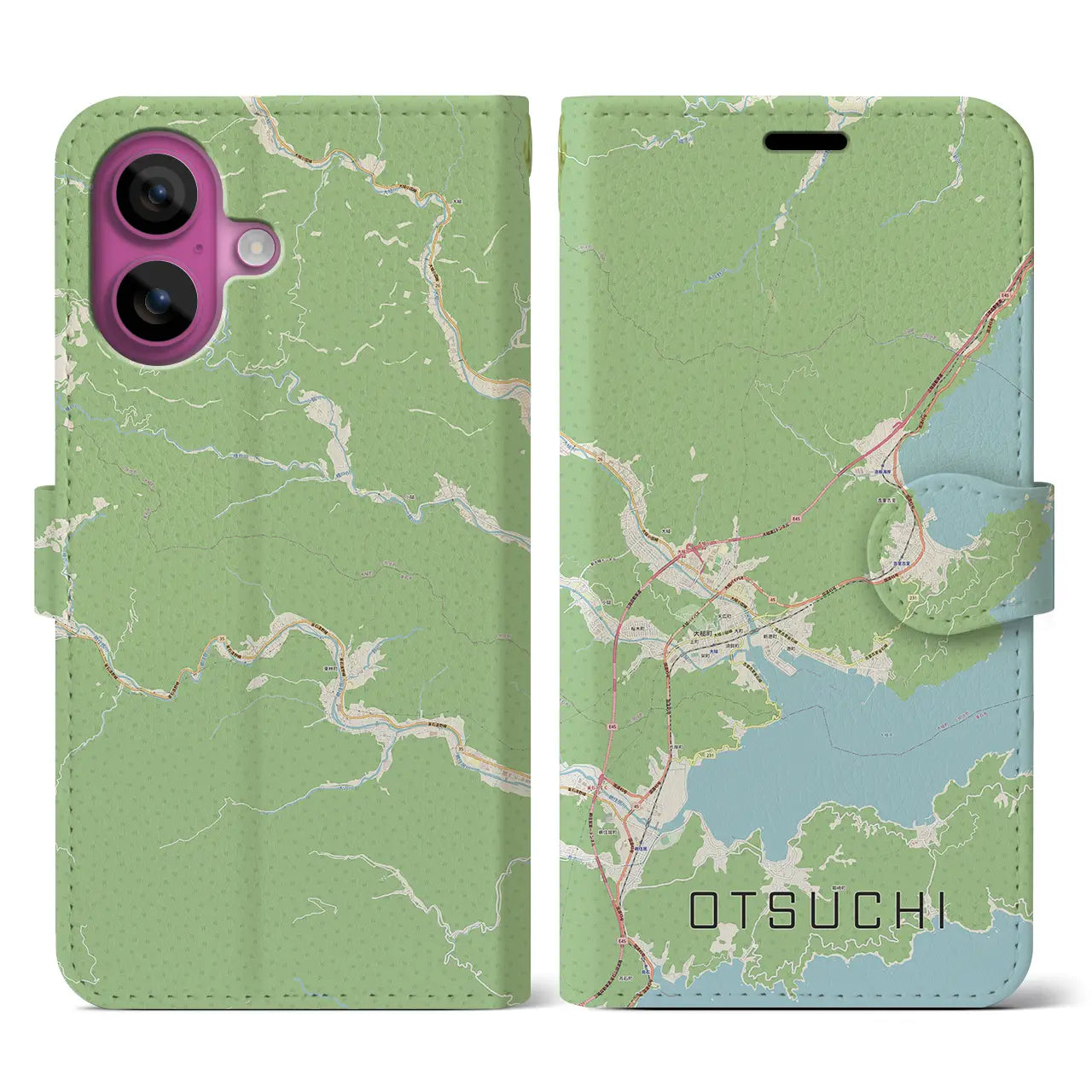 【大槌（岩手県）】地図柄iPhoneケース（手帳タイプ）ナチュラル・iPhone 16 Pro 用