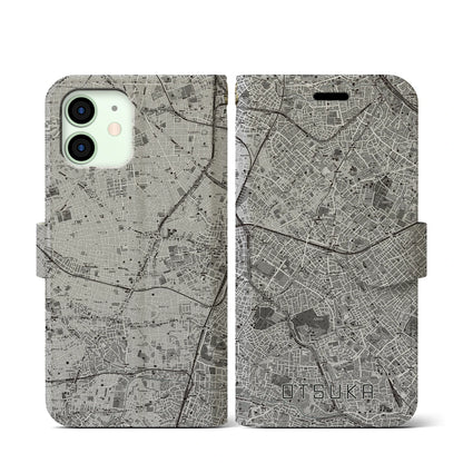 【大塚（東京都）】地図柄iPhoneケース（手帳タイプ）モノトーン・iPhone 12 mini 用