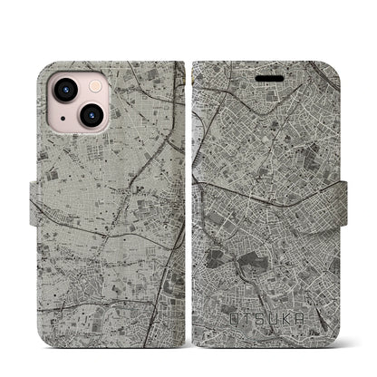 【大塚（東京都）】地図柄iPhoneケース（手帳タイプ）モノトーン・iPhone 13 mini 用