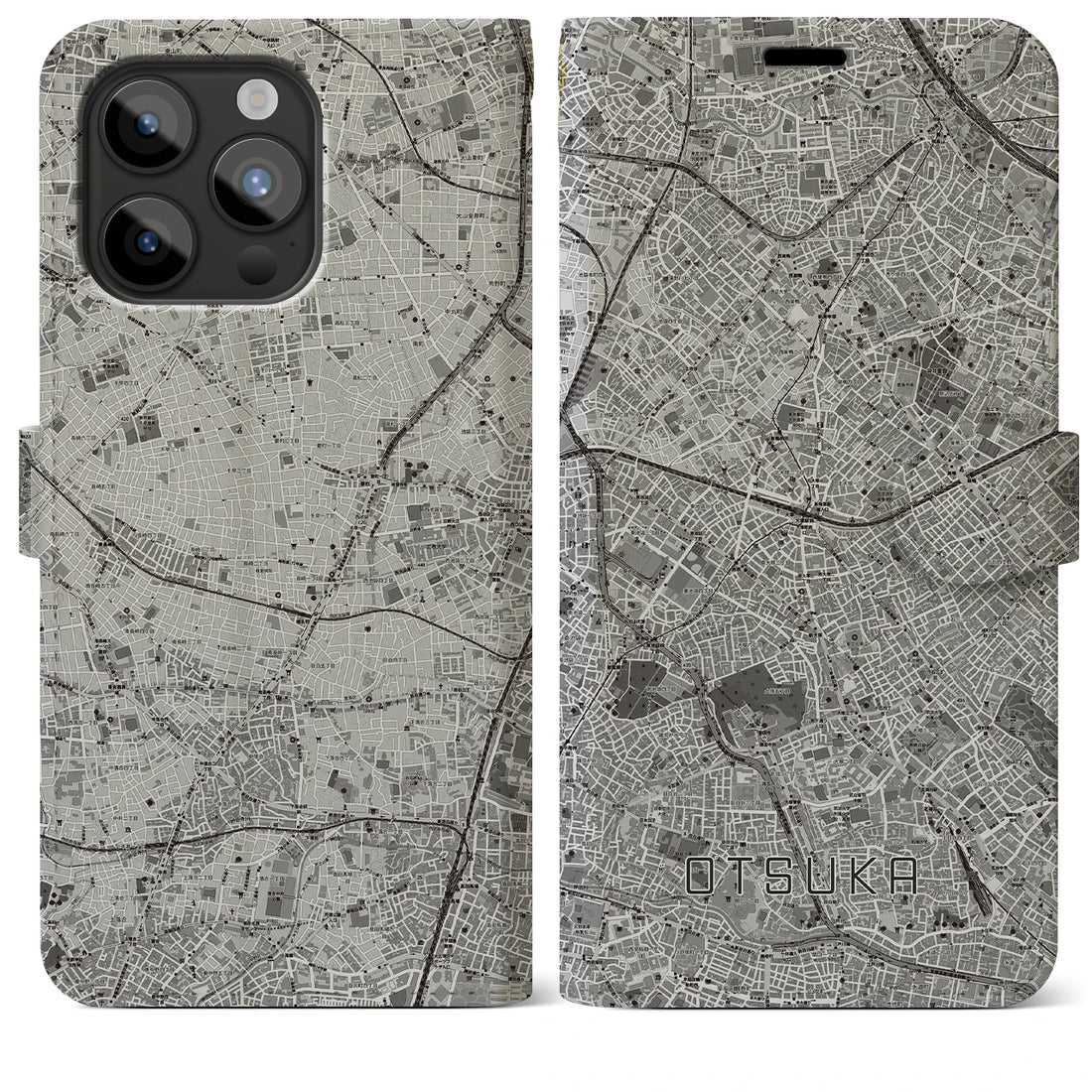 【大塚】地図柄iPhoneケース（手帳両面タイプ・モノトーン）iPhone 15 Pro Max 用