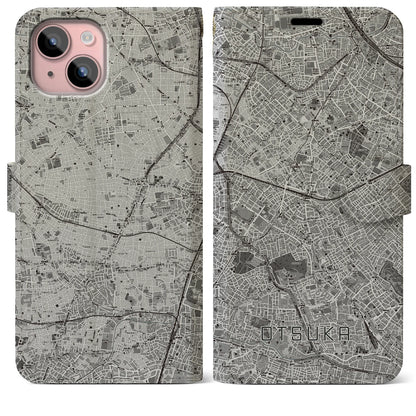 【大塚（東京都）】地図柄iPhoneケース（手帳タイプ）モノトーン・iPhone 15 Plus 用