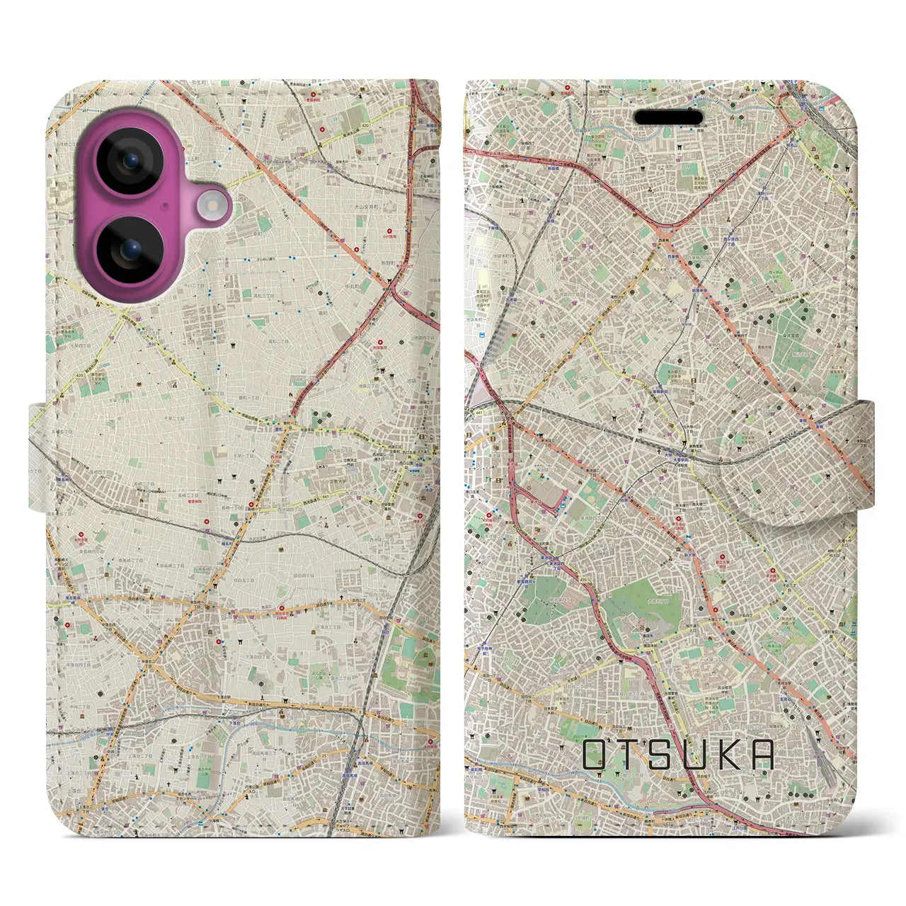 【大塚（東京都）】地図柄iPhoneケース（手帳タイプ）ナチュラル・iPhone 16 Pro 用