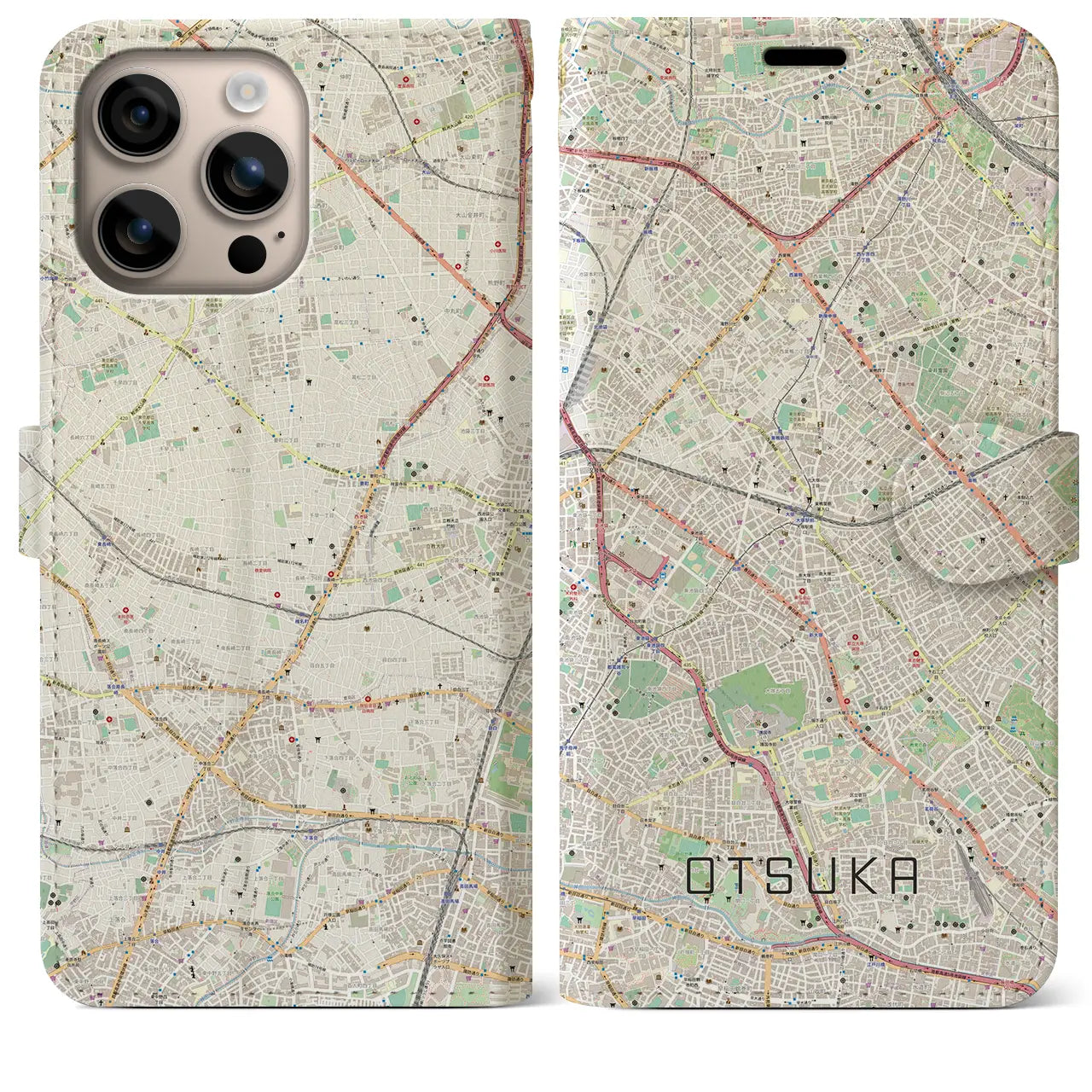 【大塚（東京都）】地図柄iPhoneケース（手帳タイプ）ナチュラル・iPhone 16 Plus 用