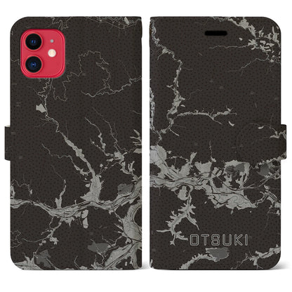 【大月（山梨県）】地図柄iPhoneケース（手帳タイプ）モノトーン・iPhone 11 用