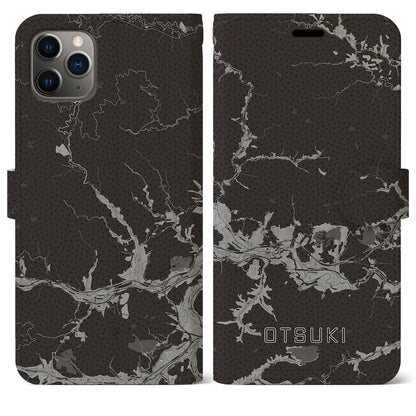 【大月（山梨県）】地図柄iPhoneケース（手帳タイプ）モノトーン・iPhone 11 Pro Max 用