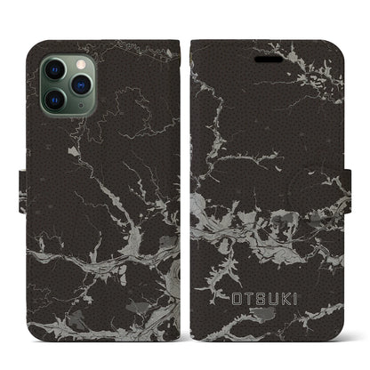 【大月（山梨県）】地図柄iPhoneケース（手帳タイプ）モノトーン・iPhone 11 Pro 用