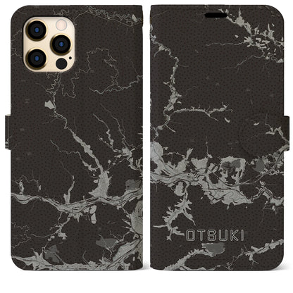 【大月（山梨県）】地図柄iPhoneケース（手帳タイプ）モノトーン・iPhone 12 Pro Max 用