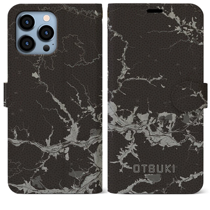 【大月（山梨県）】地図柄iPhoneケース（手帳タイプ）モノトーン・iPhone 13 Pro Max 用