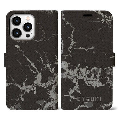 【大月（山梨県）】地図柄iPhoneケース（手帳タイプ）モノトーン・iPhone 13 Pro 用