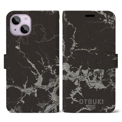 【大月（山梨県）】地図柄iPhoneケース（手帳タイプ）モノトーン・iPhone 14 用